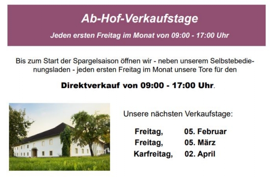 Ab-Hof-Verkaufstage jeden 1. Freitag im Monat